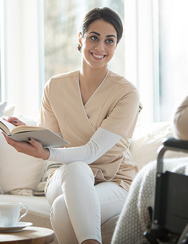 Caregiver reading book