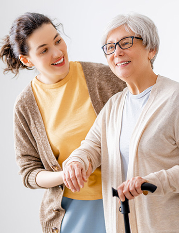 Happy patient and caregiver